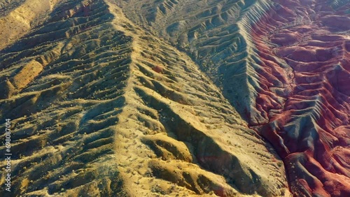 Altyn Emel national park in Kazakhstan. a White Mountains Aktau view from above up down photo