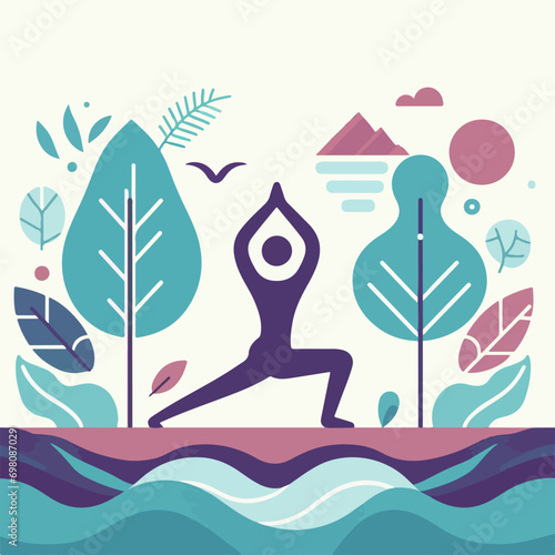 yoga lotus pose.  illustration of someone doing yoga and meditation for body health