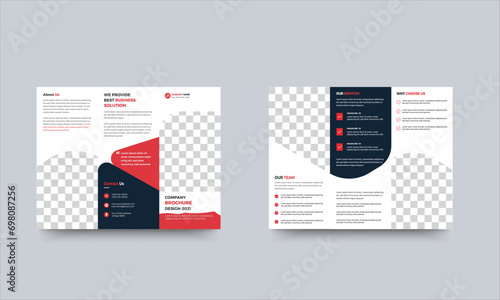 Professional tri-fold brochure design with red colors.