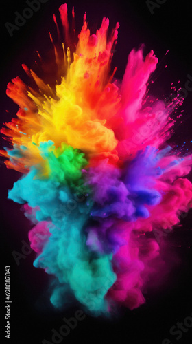 Explosion of colored powder, isolated on black background .