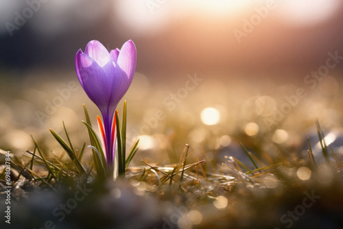 Beautiful purple crocus flower in sunlight. First spring flowers . © Art AI Gallery