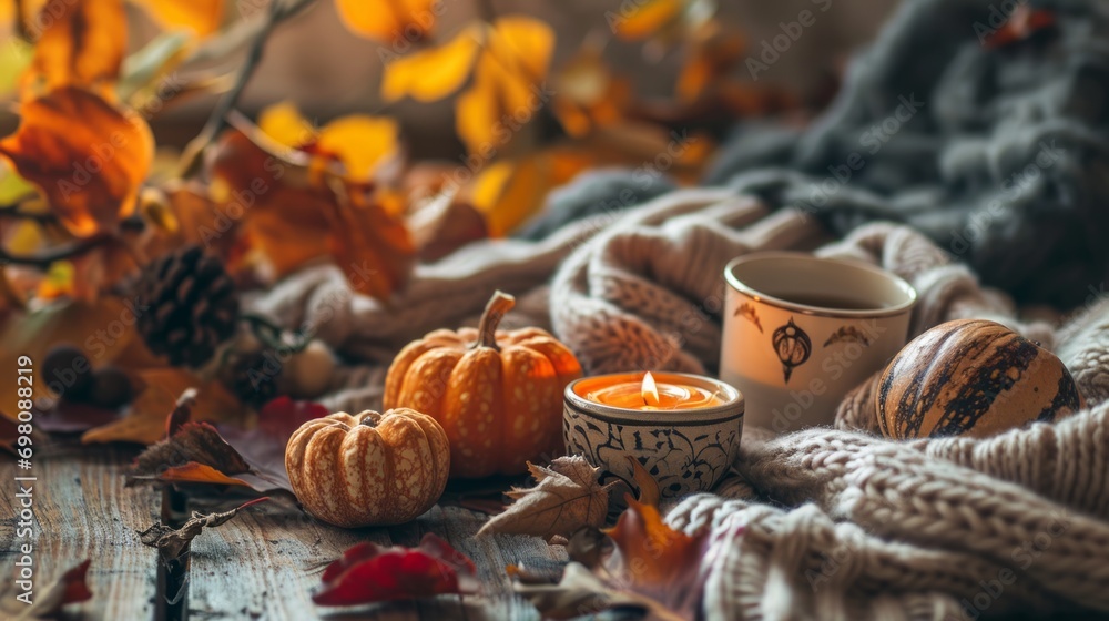 Warm and cozy home atmosphere in autumn. Cozy and attractive atmosphere