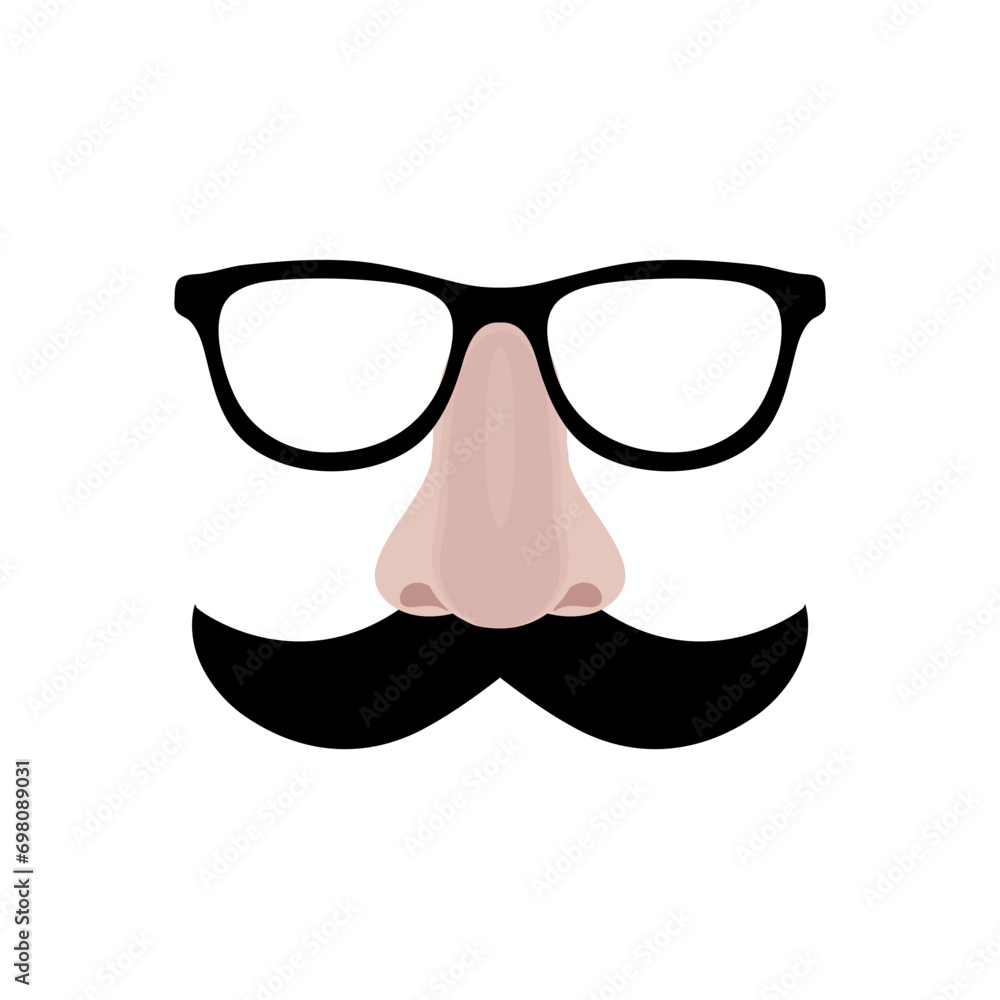 Fake nose and glasses humor mask vector illustration. Disguise glasses, nose and mustache. Funny glasses