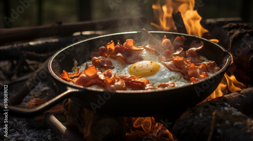 Open-Air Culinary Experience: Skillet Breakfast in the Forest, Generative AI