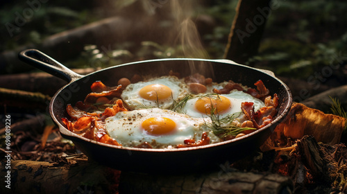 Campfire Cuisine: Breakfast Feast in the Heart of the Woods, Generative AI