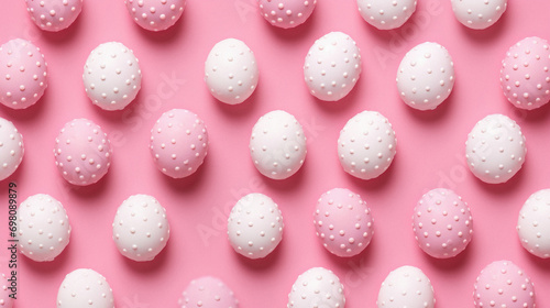 White polka dot easter eggs pattern on pastel pink background