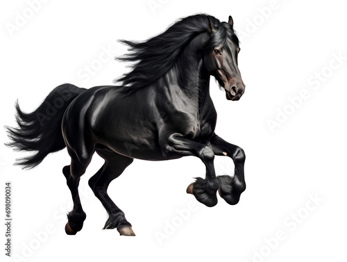 Black horse running with grace on transparent background PNG
