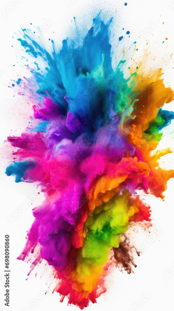 Colored powder explosion on white background. Colored cloud. Colorful dust explode. Paint Holi .
