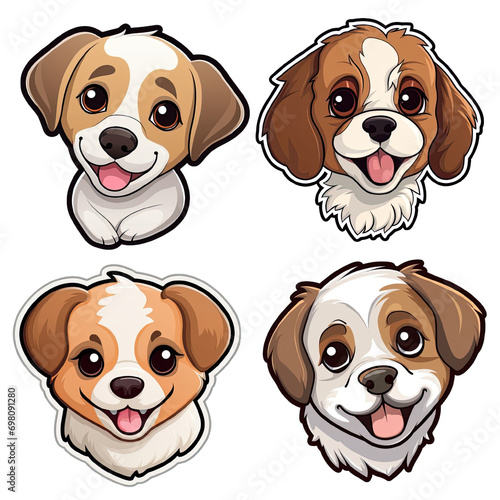 Collection of PNG. Cute dog face only cartoon, sticker simple isolated on a transparent background.