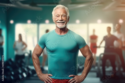 Handsome healthy grandpa in the gym