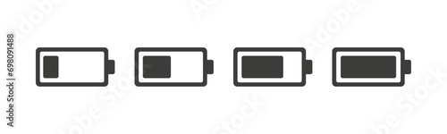 Set of battery charge level indicator icon vecor illustration. Low and fully charge photo