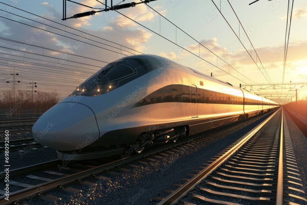 Naklejka premium swift journey: futuristic rail adventure with high-speed train, Generative AI