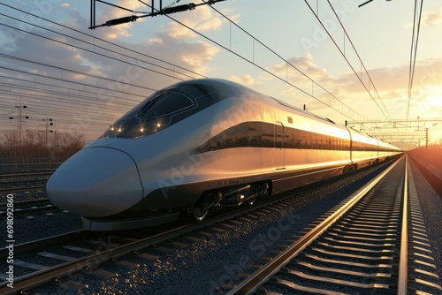 swift journey: futuristic rail adventure with high-speed train, Generative AI photo
