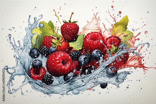 Bunte Früchte mit Splashes, made by AI photo