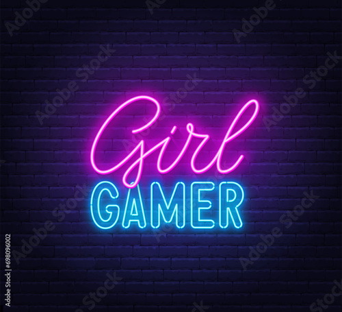 Girl Gamer neon sign on brick wall background