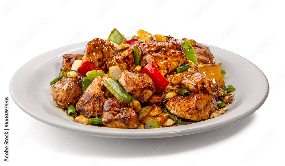 Chinese chicken cashew dish served, ready to eat Chinese chicken cashew dish served, ready to eat