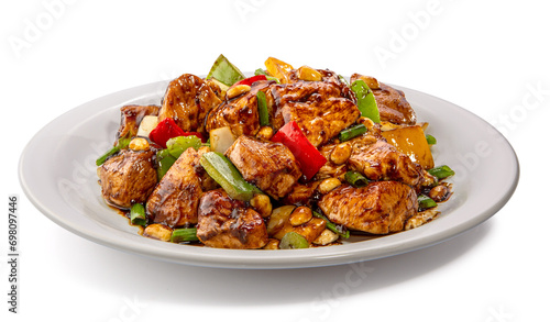 Chinese chicken cashew dish served, ready to eat