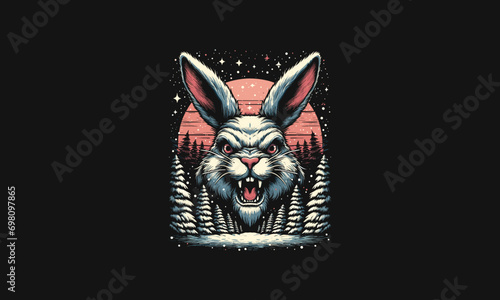 head rabbit angry on forest vector artwork design