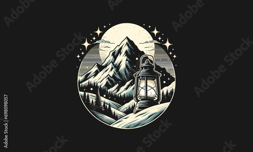 lantern in the middle of the forest vector artwork design