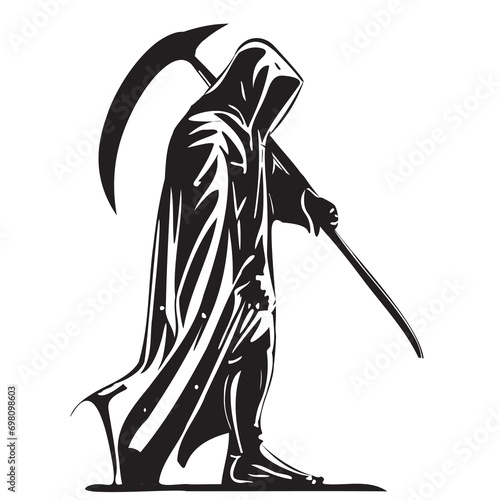 Death in cloak hand drawn sketch in doodle Halloween style illustration