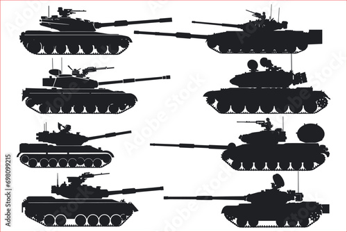 Army tank silhouette set, Army tank silhouette Vector illustration photo