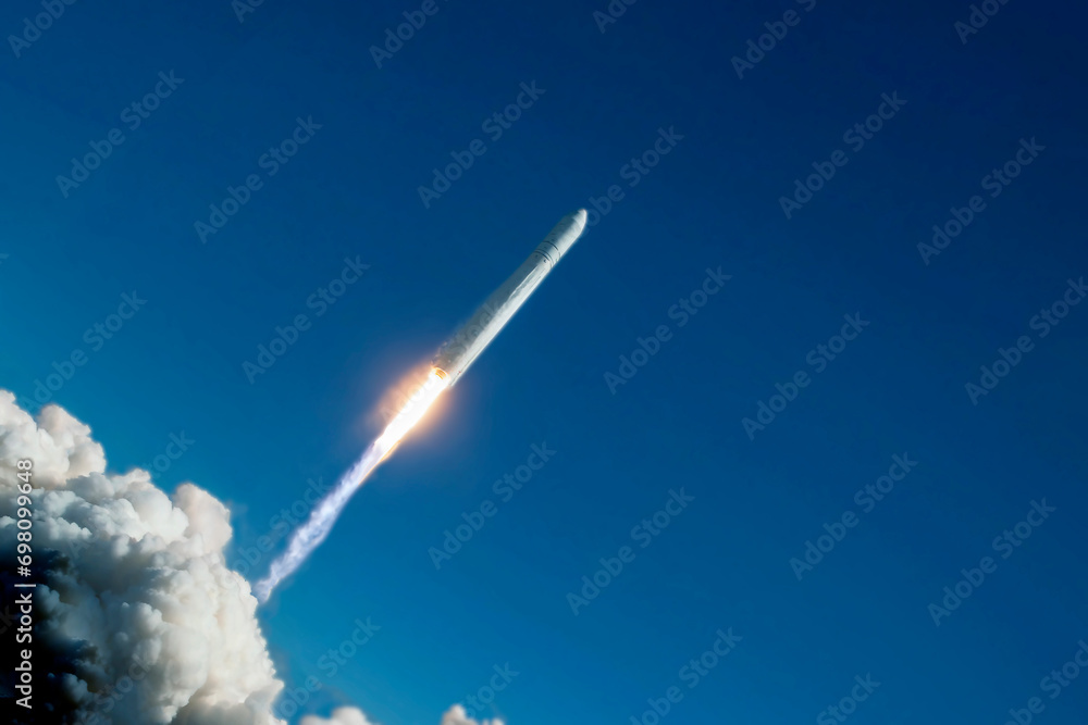 Rocket launch into space. Elements of this image furnished by NASA