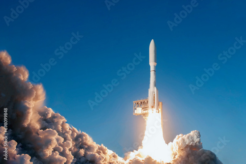 The launch of the shuttle into space. Elements of this image furnished by NASA