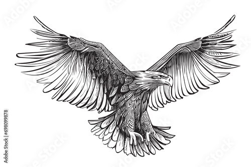 Eagle with spread wings sketch hand drawn engraving style illustration photo