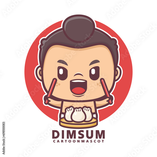 cute cartoon sumo with dimsum