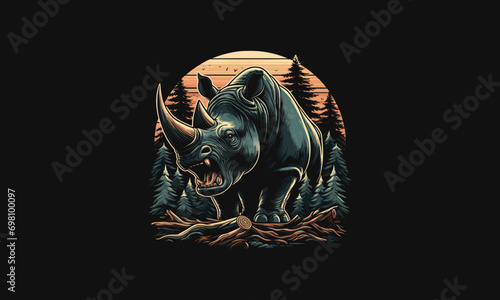 rhino angry on forest vector illustration artwork design