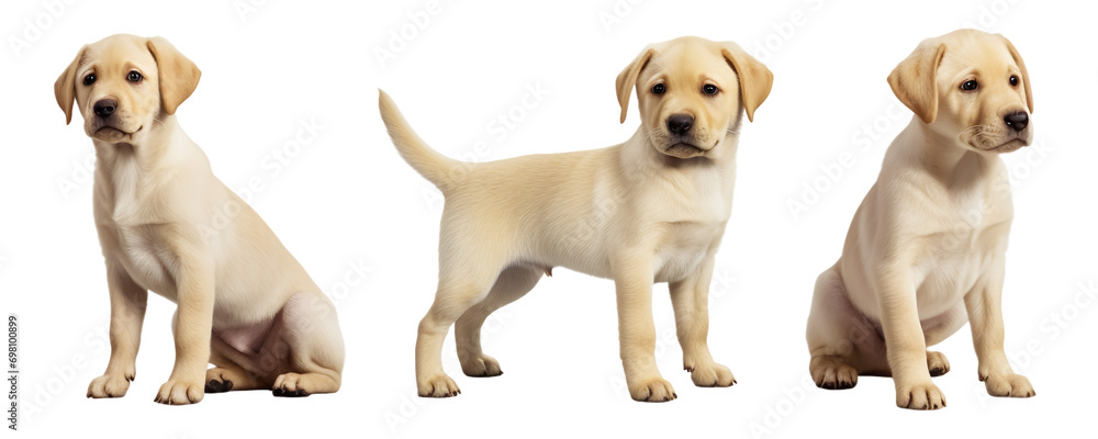 Set of labrador retriever multi pose, isolated on transparent or white background