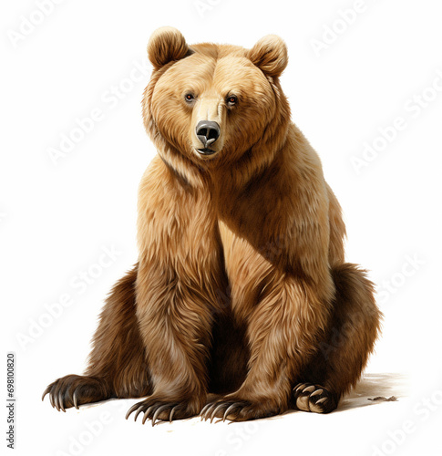 illustration of a sitting realistic brown bear isolated on a white background © Valeriya