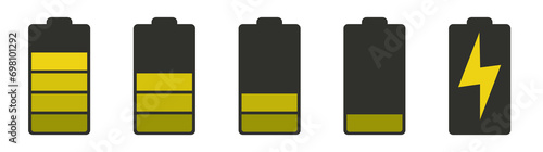 The battery is charging. Vector illustration. Battery charge indicator icon set.
