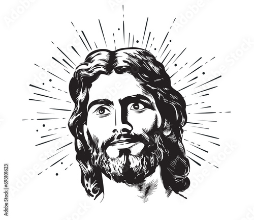 Face of Jesus smiling abstract sketch hand drawn in doodle style illustration