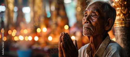 Elderly man engages in religious practices at a church for peace and celebration. photo