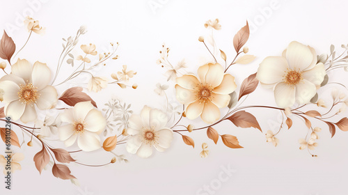 a beautiful branch with spring flowers in soft pastel colors on a soft light beige background  the illustration conveys peace and spring virginity