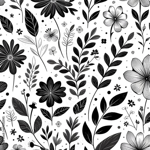Black Flower Seamless Pattern Tile Texture Background Wallpaper