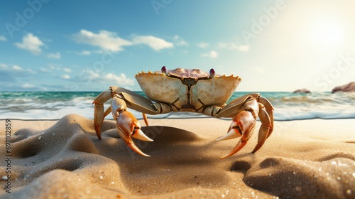 Crab on the sand on the sea coast.