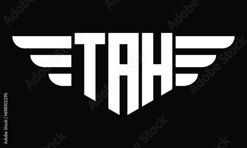 TAH three letter logo, creative wings shape logo design vector template. letter mark, word mark, monogram symbol on black & white.	