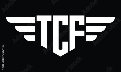 TCF three letter logo, creative wings shape logo design vector template. letter mark, word mark, monogram symbol on black & white.	