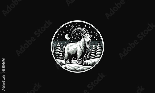 goat on forest snow vector illustration flat design