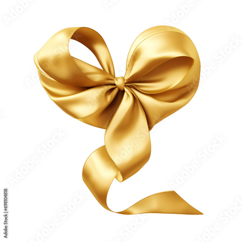 Gold satin ribbon heart decoration isolated background