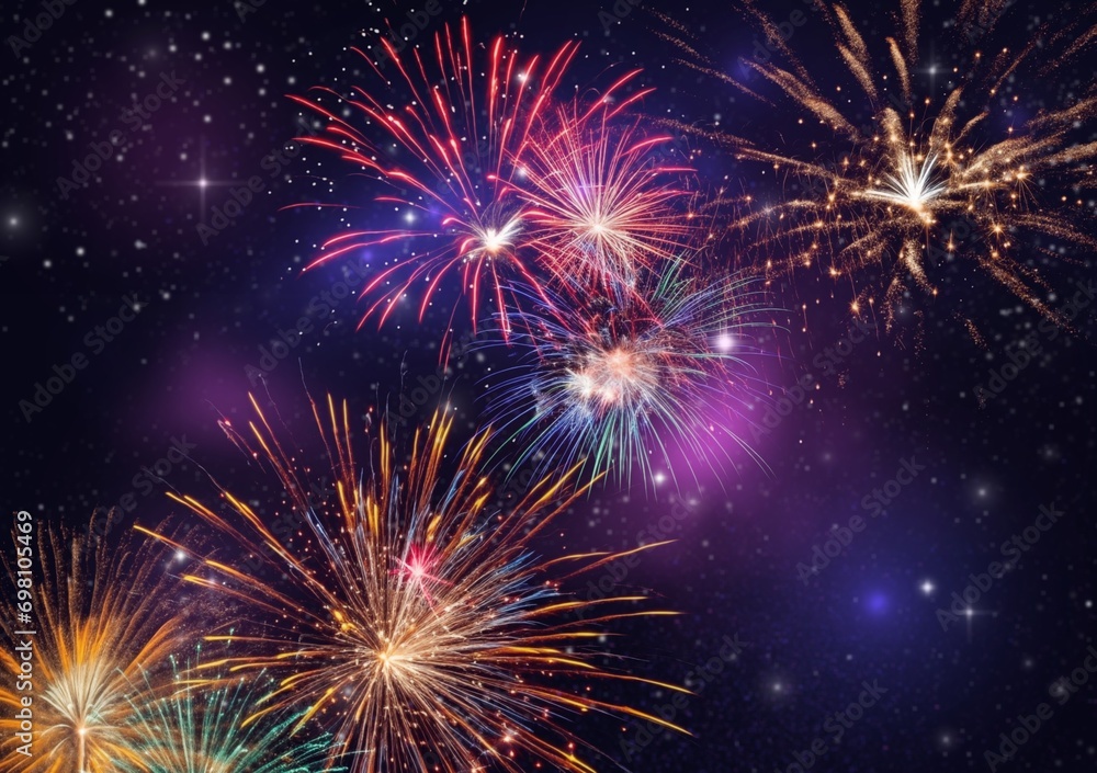 Fototapeta premium Happy 2024 New Year Greeting card with bright firework
