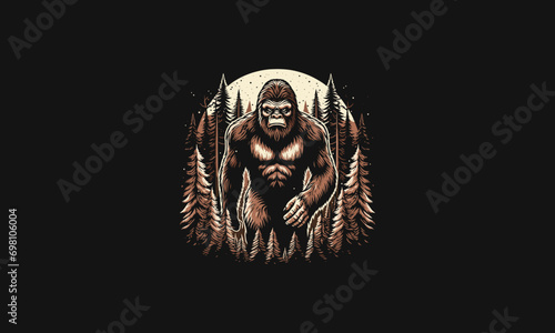 big foot on forest vector artwork design