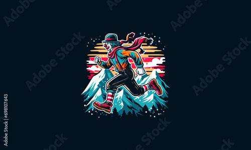 clown running on mountain vector illustration artwork design