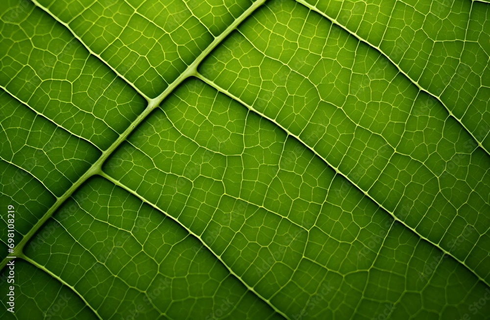 AI illustration of a closeup of a glossy green leaf. AI illustration of a closeup of a glossy green leaf.