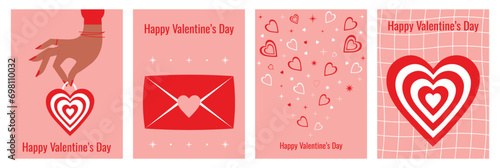 Set of greeting cards for Valentine's Day. Modern vector illustration concepts for greeting card, poster, website and mobile site banner, social media party invitation card, EPS 10.
