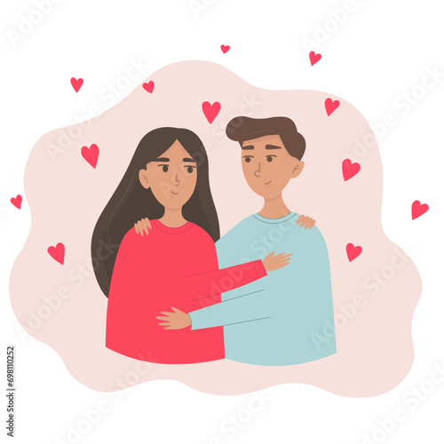 Cute cartoon hugging couple. Idea for Valentine's Day