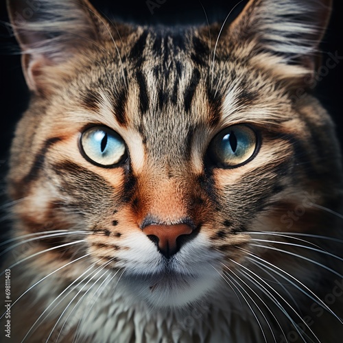 cat face portrait with dark background, generative ai