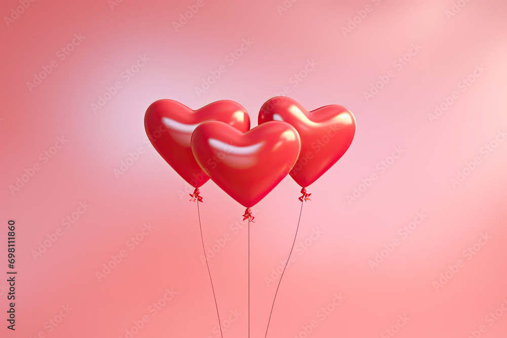 red heart  valentine balloons on a pink background